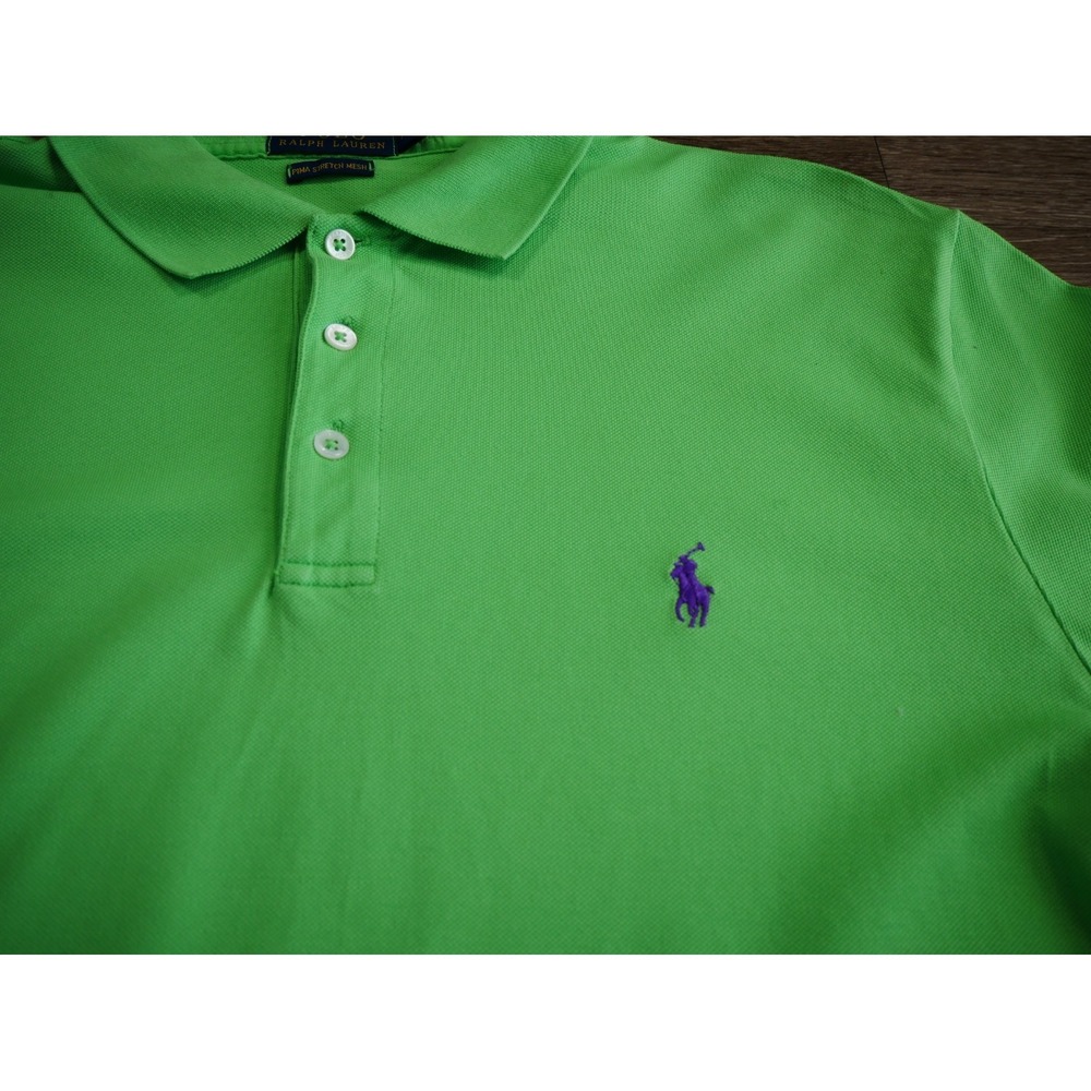 Polo Ralph Lauren Men XL Green Pima Stretch Mesh Short Sleeve Polo Shirt Purple‎